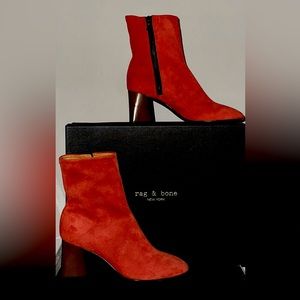 Rag & Bone FEI Fiery Red Leather Ankle Boots